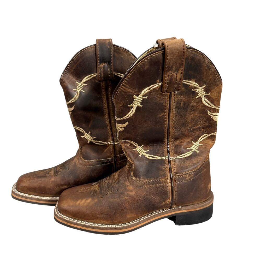 Smoky Mountain Kids 13R Brown Leather Cowboy Boots Western Barbwire Rodeo
